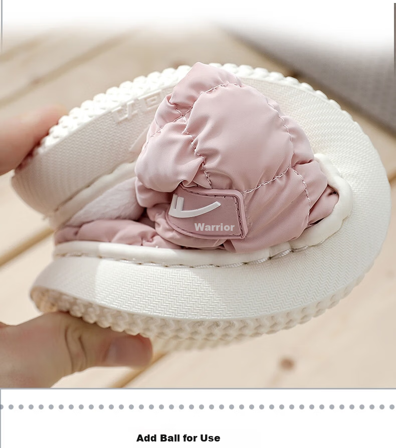 Warrior Soft Glutinous Puff Couple Waterproof Fleece Cotton Slippers Warm Thick Soft Sole Cotton Shoes HL0417 Pink Size 36-37 4
