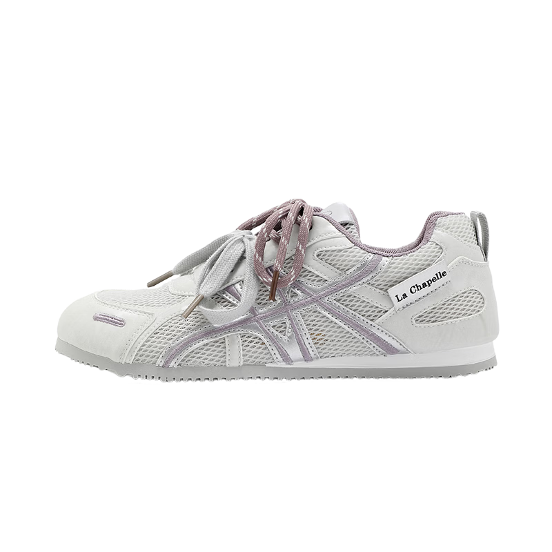 La Chapelle Summer New Breathable Mesh Flat Shoes for Women Sweat-Absorbing Non-Stuffy Non-Slip Sports Shoes Gray Purple Size 36