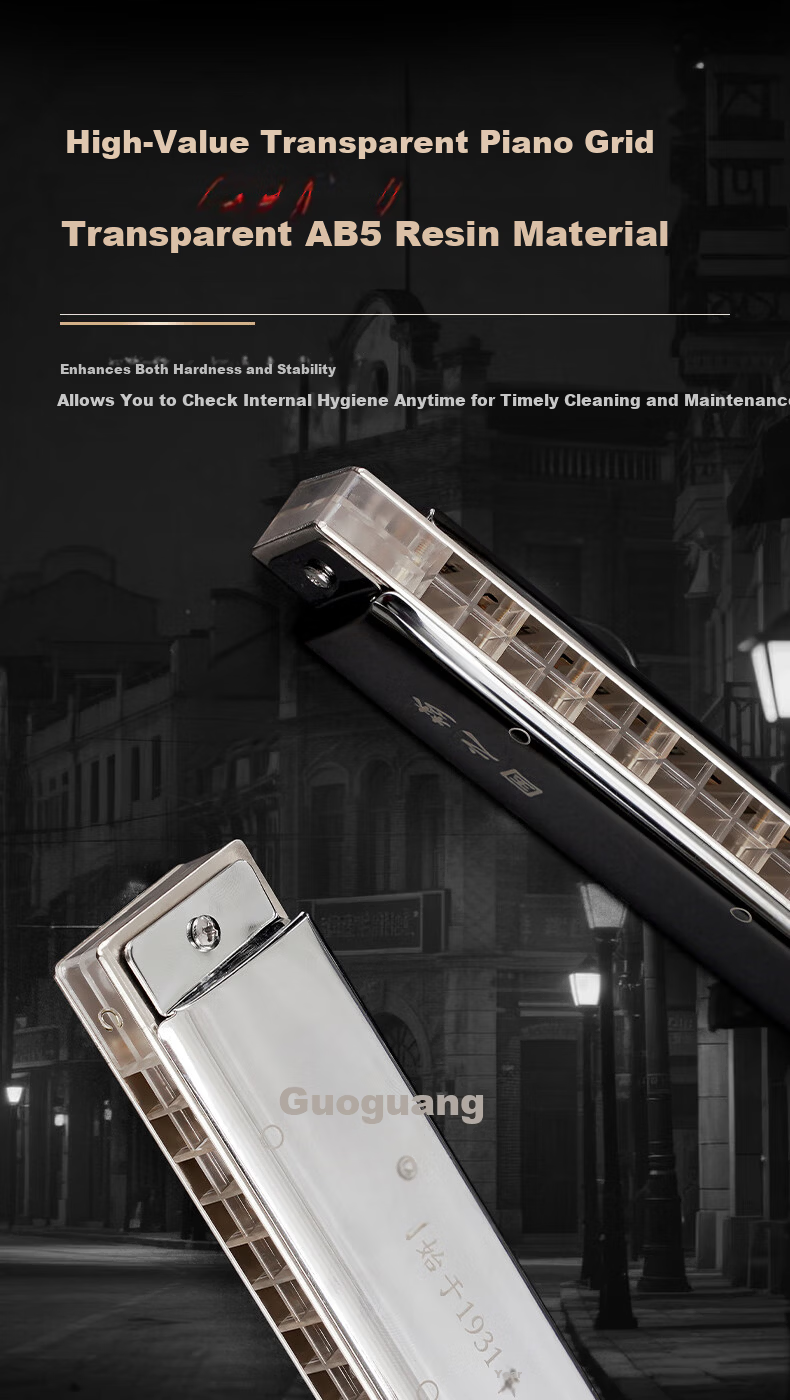 Guoguang 24-Hole National Dream Competition-Level Advanced C Key Silver Harmonica (Transparent Reed Plates, with Teaching Materials) 3