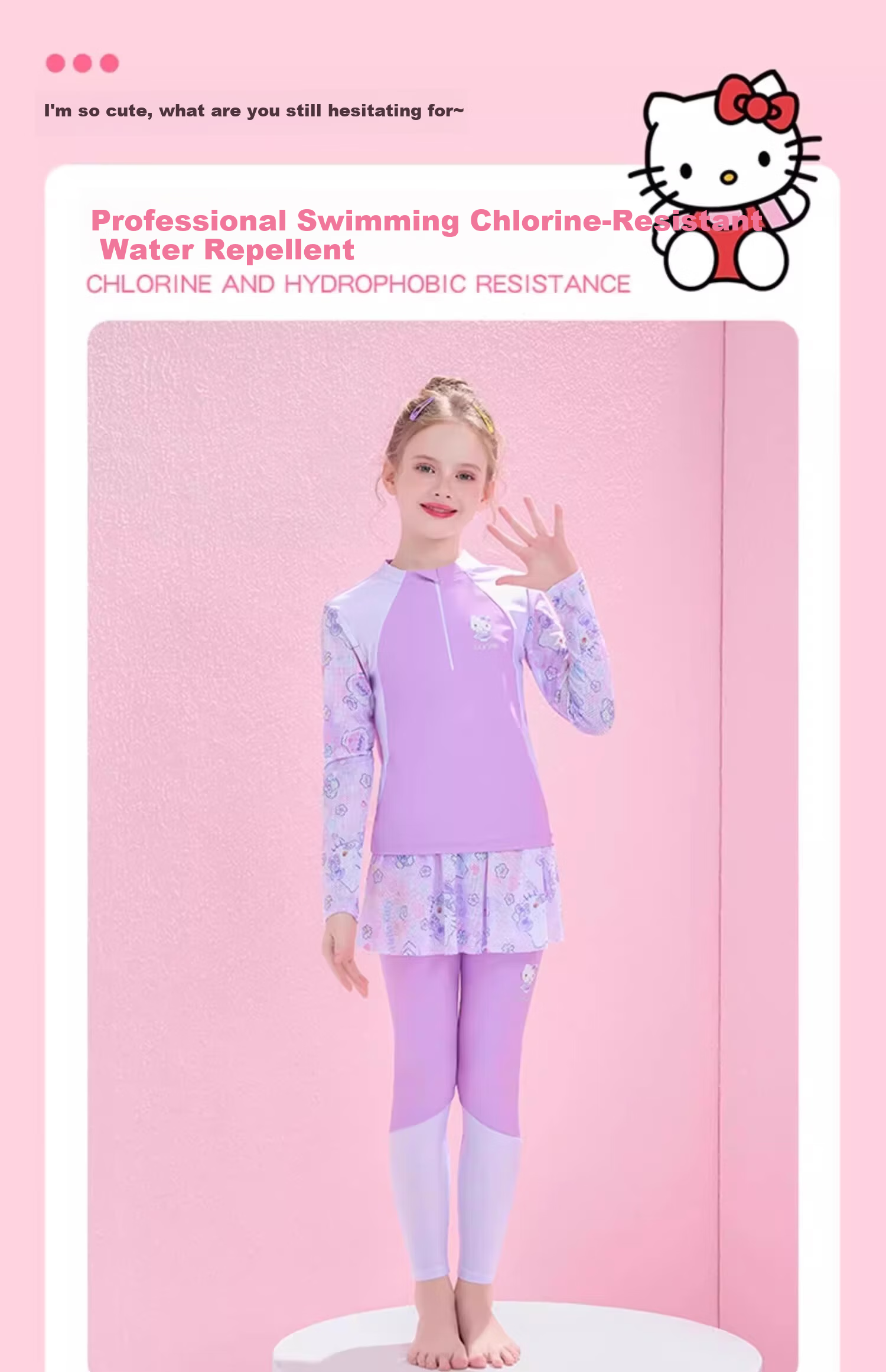 F.DYRAA & Hello Kitty Kids' Long Sleeve Sun Protection Swimwear Set A-Class Two-Piece KC422C015 Purple Size 130 11