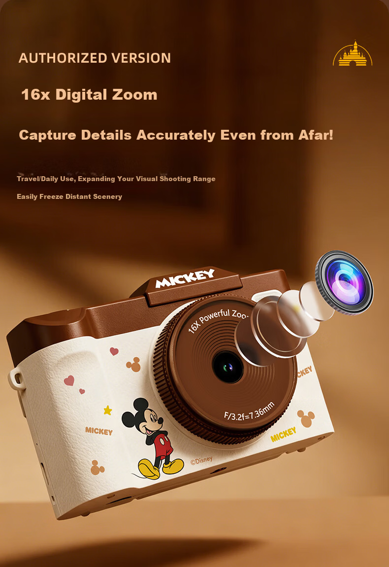 Disney Retro CCD Digital Camera with Flip Screen, Image Stabilization, Beauty Mode – Student Gift for Girlfriend's Birthday 520 15