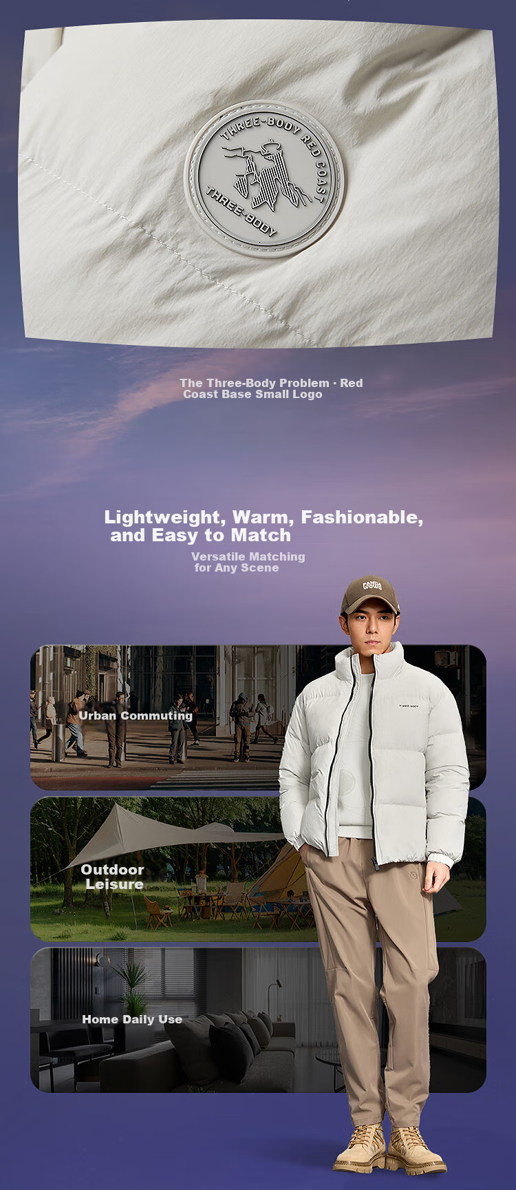 HLA Men's Down Jacket [Filling 129-165g] Three-Body Red Coast Base Collaboration Series Winter Coat for Men 3