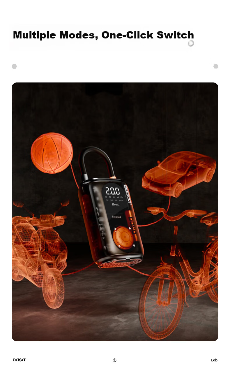 Basa Wireless Car Air Pump with Tire Pressure Gauge for Car, Mountain, and Road Bikes 8