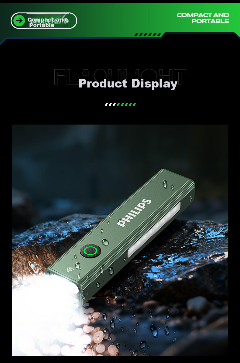 PHILIPS Flashlight, High Brightness, Magnetic Attraction, Household Use, Small Laser Pointer, Infrared Long-Range, Outdoor Lighting, Emergency Light, 6257GR 18