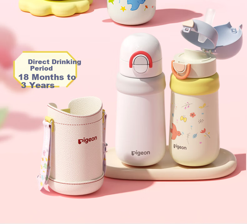 Pigeon Premium White Baby Children's Insulated Water Bottle Thermos Milk Bottle Straw Sippy Cup Anti-Choke Leak-Proof 300ml 12 Months+ 6