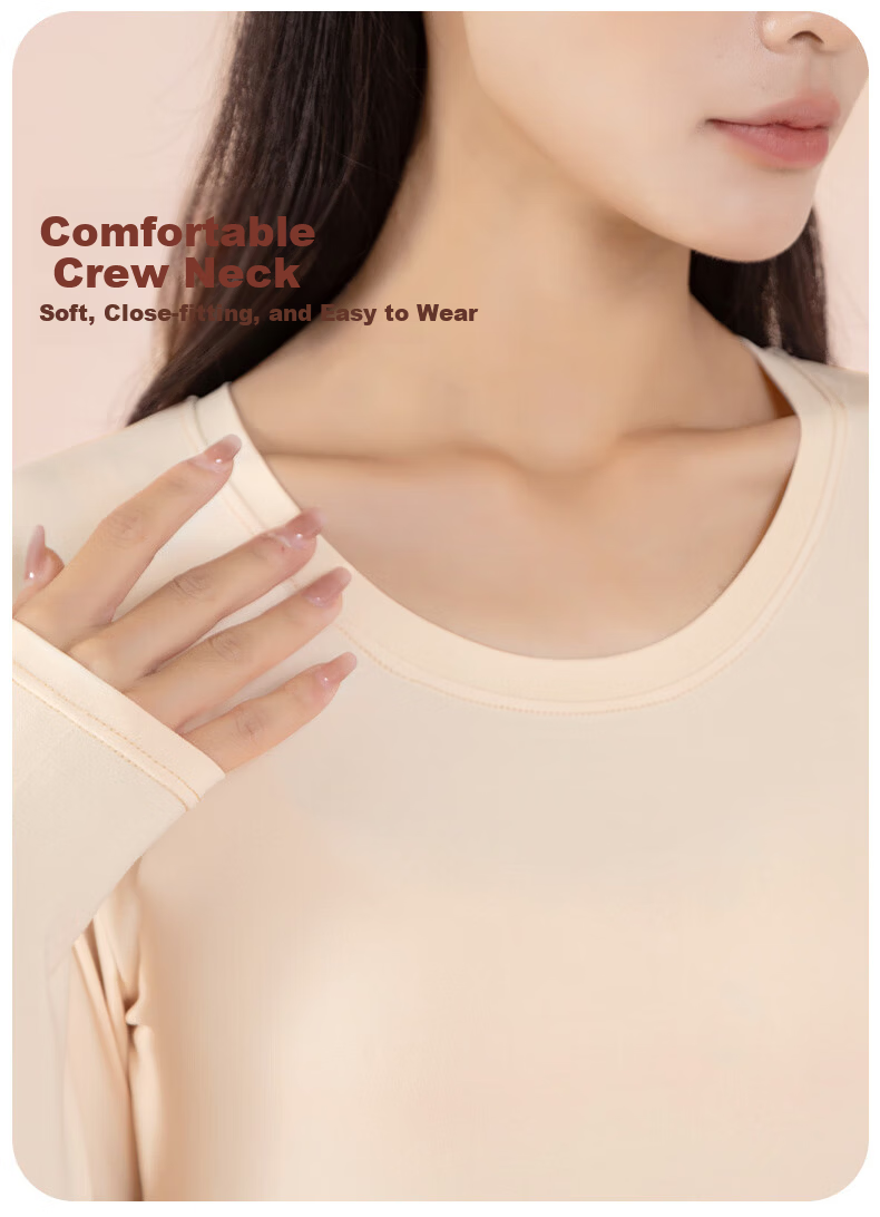 XUEXIMAN Women's Thermal Underwear Set Autumn Winter Fleece-Lined Antibacterial Temperature-Regulating Slim Fit Base Layer Top and Bottom 9