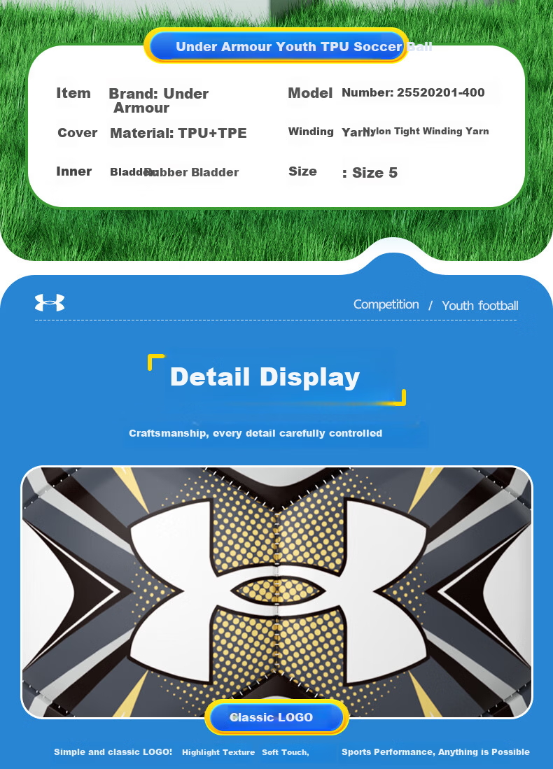 Under Armour Soccer Ball Size 5 Official Match Training Ball for Middle School Entrance Exam Adult World Cup Soccer Ball 14