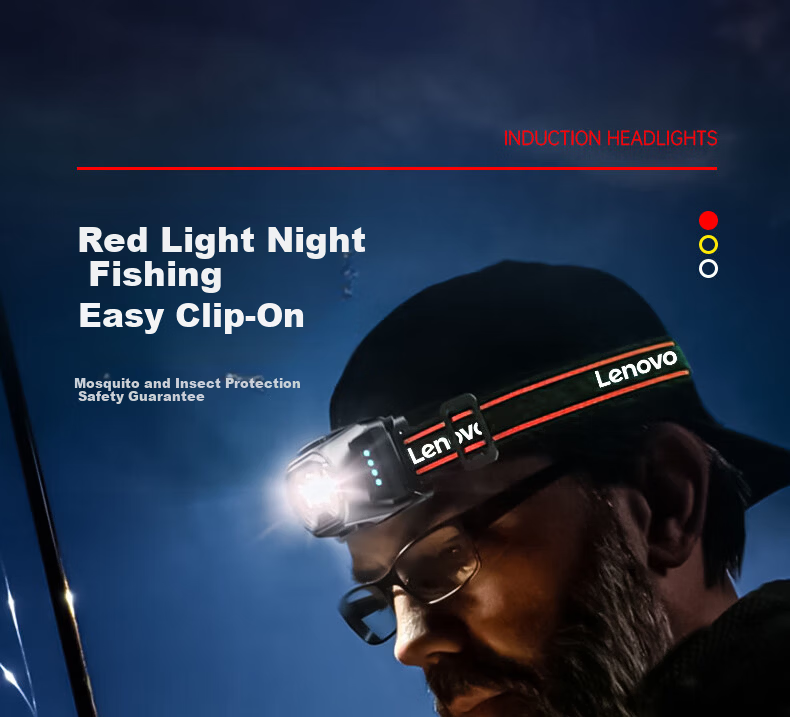 Lenovo Headlamp High Brightness Long Battery Life Rechargeable Outdoor Night Fishing Sensor Waterproof Work Mining Lightweight Head-Mounted Light 18