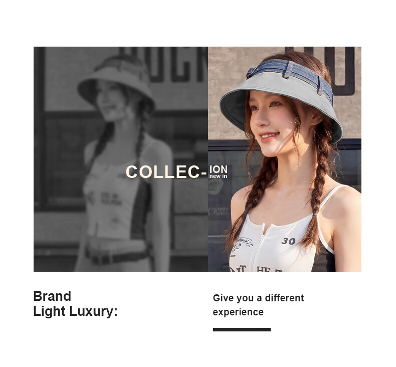 CACUSS Women's Denim Open-Top Cap Summer Sweet Cool Face-Slimming Sun Hat Outdoor Casual Foldable Sun Hat Apricot Beige 2