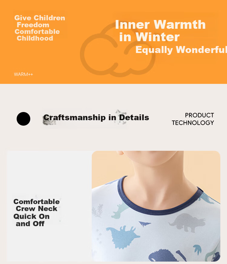 Urban Beauty 【100% Cotton】 Kids Thermal Underwear Boys Autumn Shirt and Pants Youth Autumn Winter Cotton Sweater Pajama Set 9