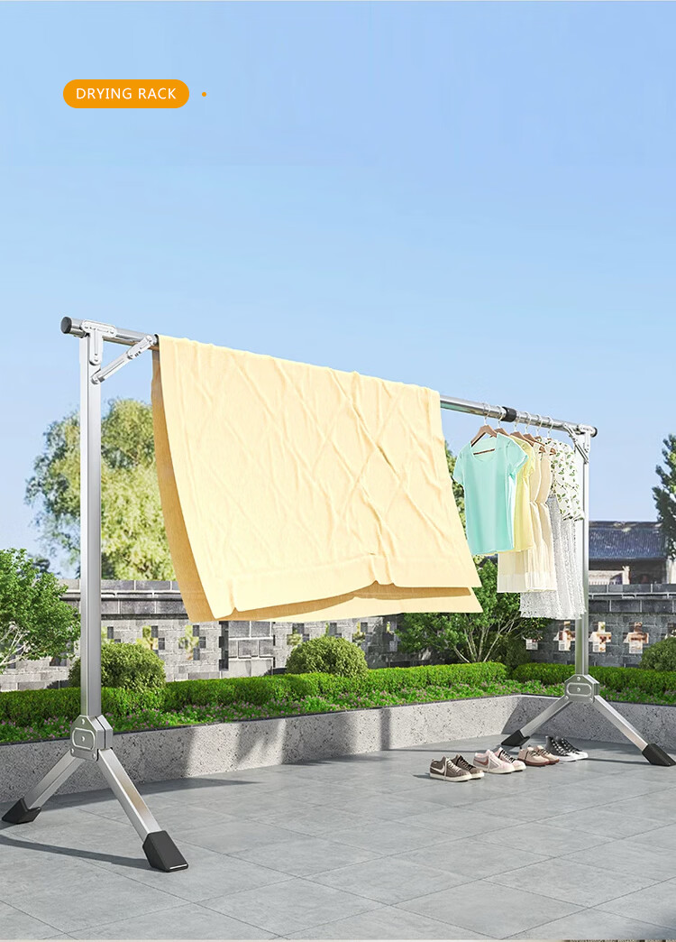 Huakai Star Floor-Standing Balcony Clothes Drying Rack Foldable Extendable YJ181 1.6m Adjustable Clothes Hanger No Installation Needed 8