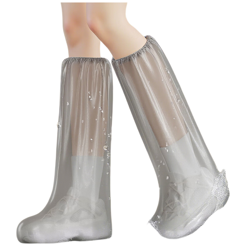 Chegui Mu Disposable Rain Shoe Covers Waterproof Non-slip Transparent Plastic Thickened Durable Shoe Covers for Rainy Days [10 Pieces] Gray