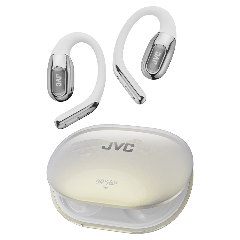 JVC 99th Anniversary Edition HJ-ME20A Tap Control Ear-Hook Bluetooth Earphones Wireless Open Sport Running Call Noise Cancelling Long Battery Life Moonlight White