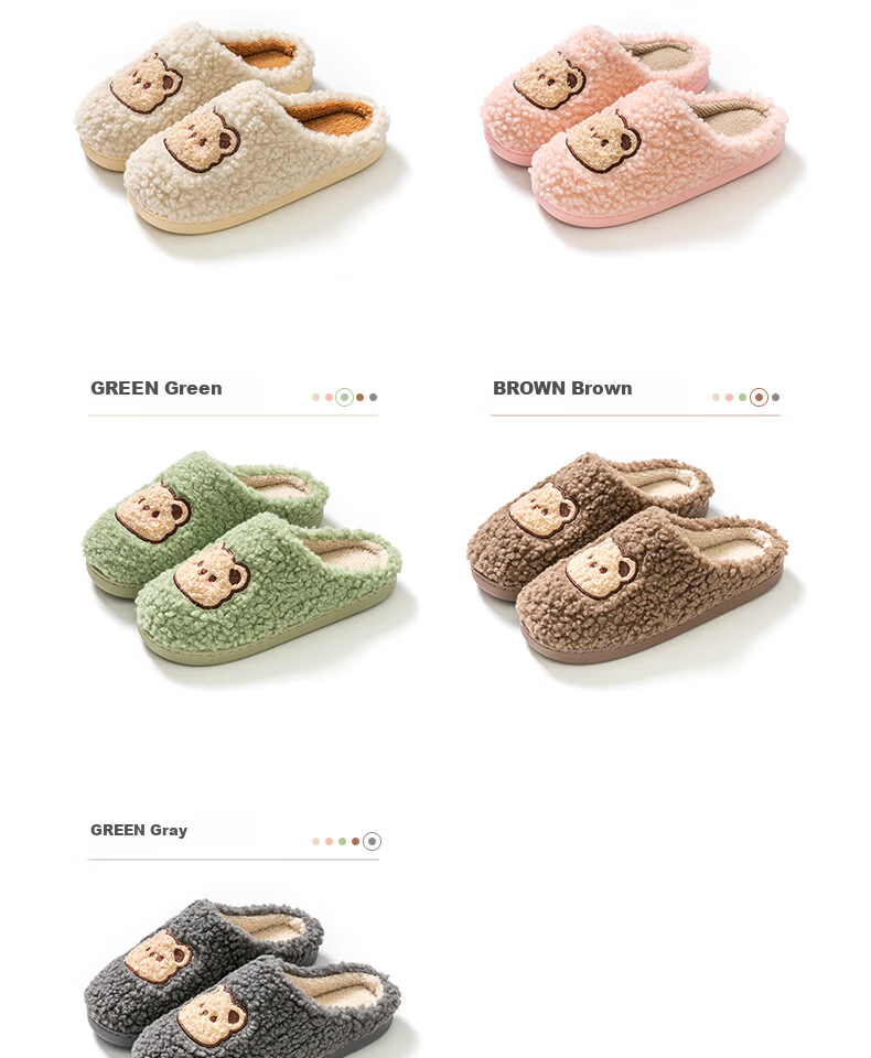 Runrou Women's Cotton Slippers Autumn Winter Warm Fleece Cute Indoor Home Couple Men's Antibacterial Deodorant 14