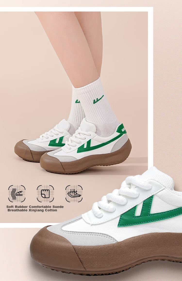 Warrior Official Women's Casual Shoes 2026 Summer New Breathable Thick-Soled Training Shoes White/Grey/Green Size 38 10