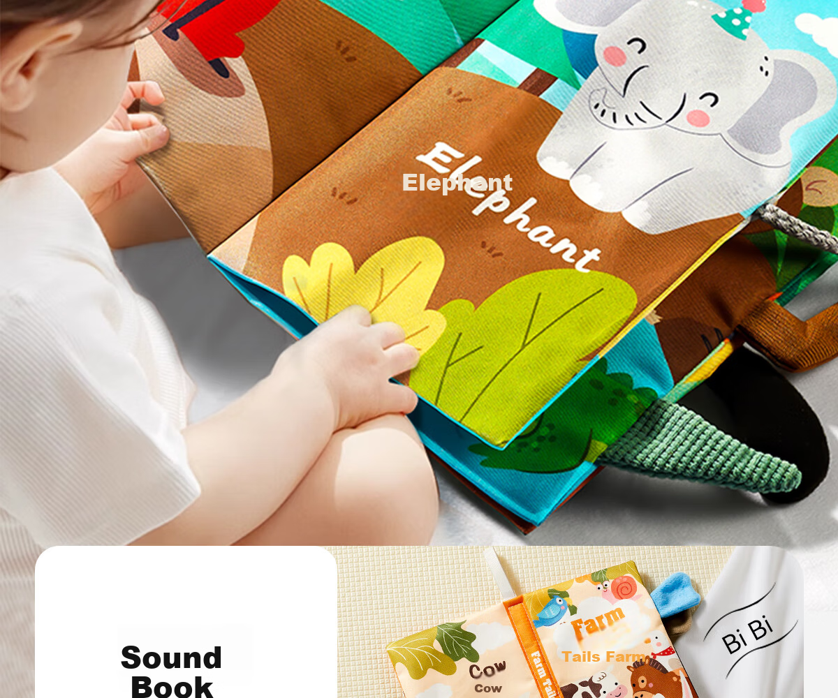 Dimoarch Early Education Cloth Book Baby Teething Washable Tear-Resistant Sound Tail Book 0-6-12 Months Children's Day Gift 2