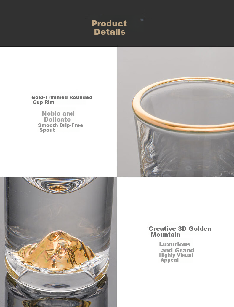 CLITON Gold Foil Premium Crystal Baijiu Glass Decanter Set with One-Bite High Stem Moutai Small Liquor Glasses Gift Box 9