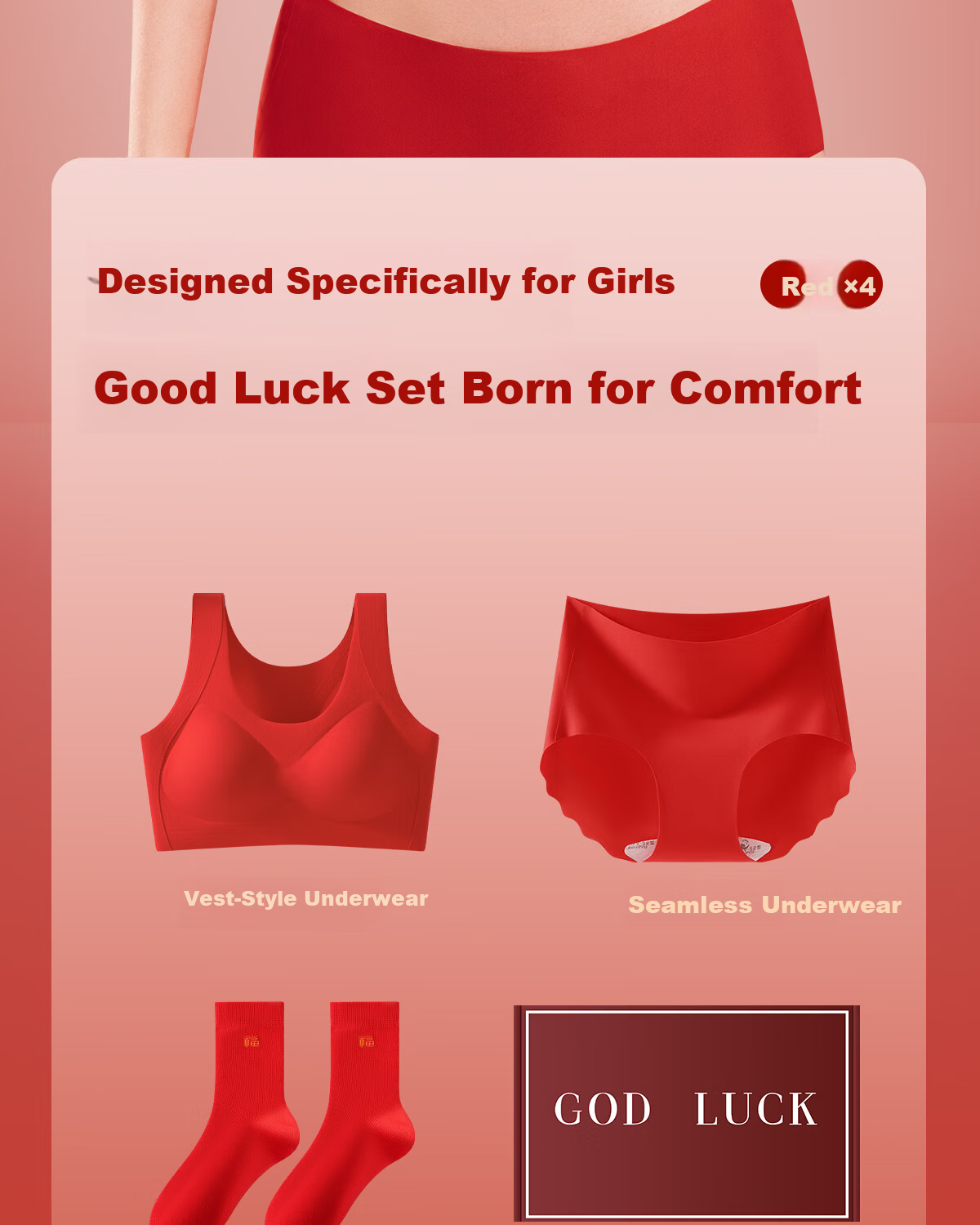 GRACEWELL Girls' Red Lunar New Year Underwear Set 2026 Year of the Horse Clothes Children's Adolescent Bra Vest Age 12 5
