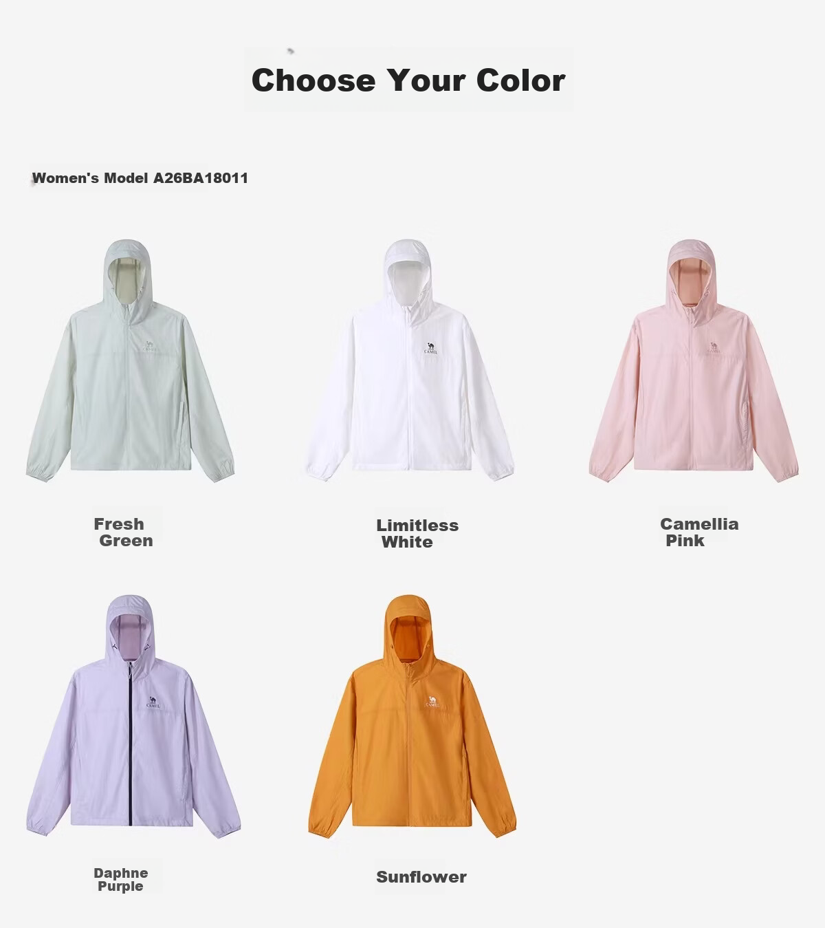 CAMEL Outdoor Sun Protection Jacket 2026 Spring Summer New Couple's Convertible Rain and Sun Wear Cooling Water-Repellent Hooded Sports Jacket 8010 10