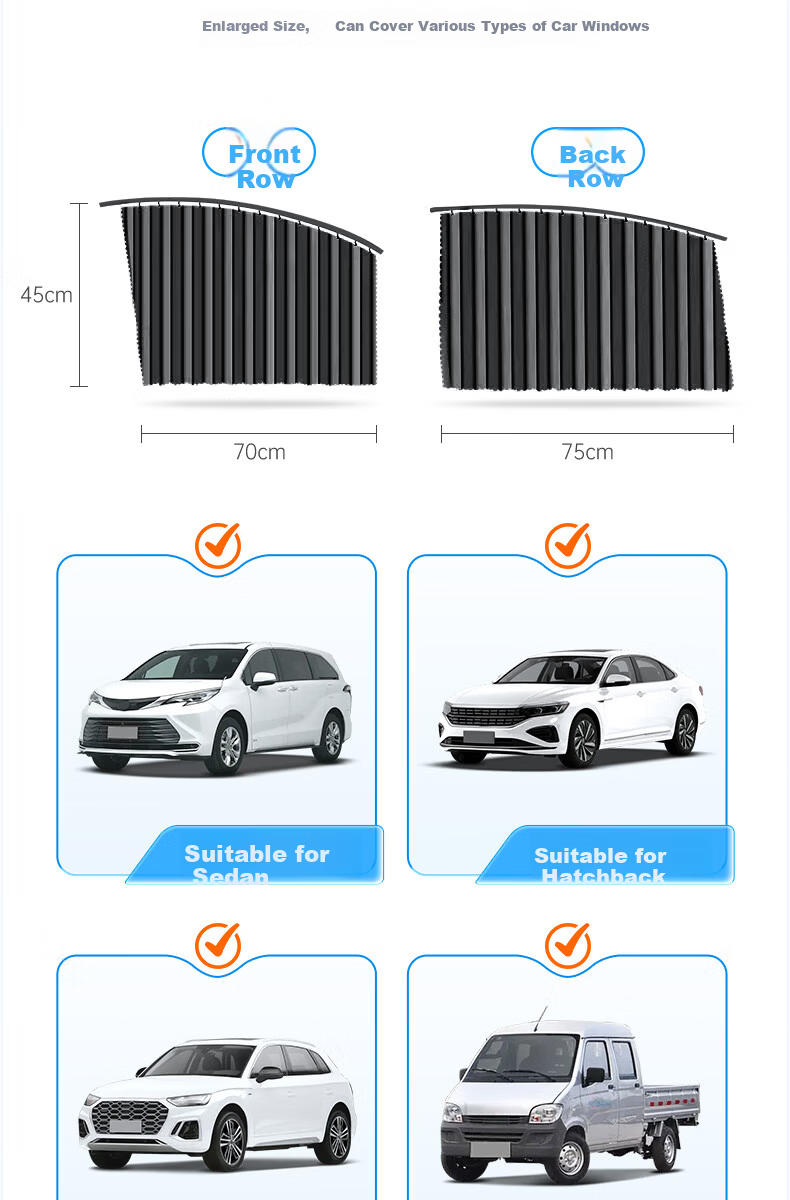 Jiabalan Car Sunshade Set of 4 - Magnetic Side Window Sunshade, Heat Insulation, Mosquito Protection, Privacy, Automatic Retractable Sunshade Curtain 6