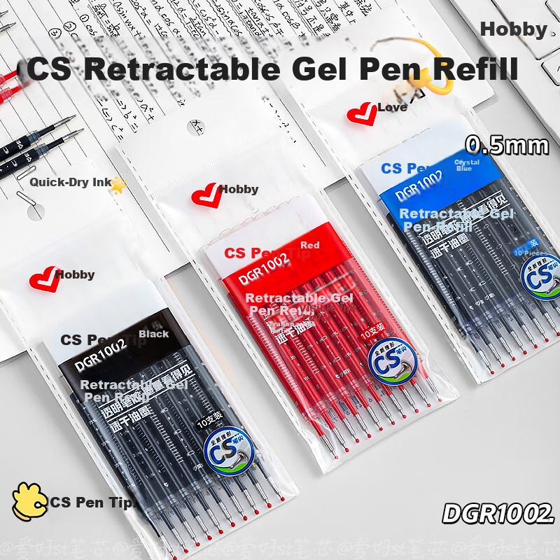 AIHAO 0.5mm Retractable Gel Pen Refills CS Tip Quick-Dry Black Ink 10pcs DGR1002 1