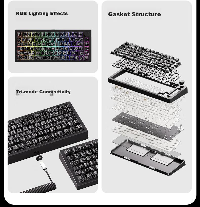 AKKO & MoGeek M1 V5 CNC Aluminum Custom Mechanical Keyboard Three-Mode Wired 2.4G Bluetooth Gasket Gaming Office Keyboard with Hot-Swappable Switches 3