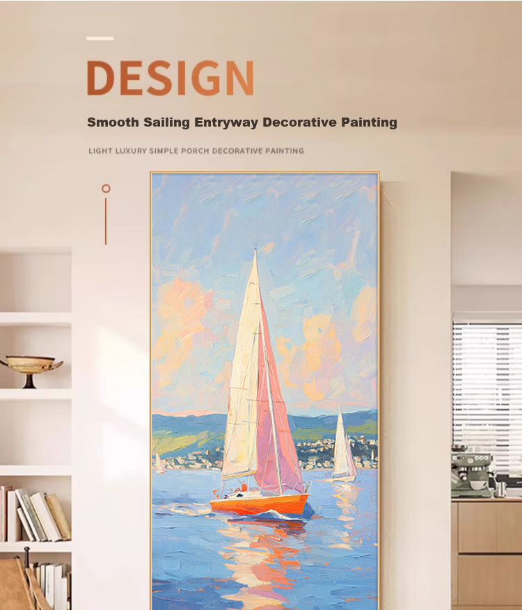 Yihuan Yu Smooth Sailing Entrance Hall Decorative Painting Oil Painting Style Corridor Hanging Textured Living Room Entry Wall Art 1