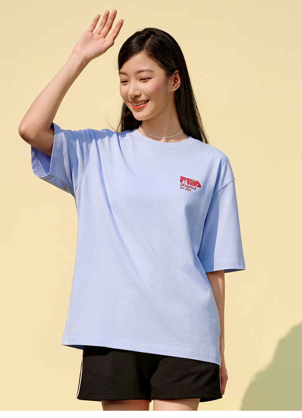 FILA Official Couple's Knitted Short Sleeve Shirt 2026 Summer Fashion Casual Unisex Loose Cat Embroidery T-Shirt 45