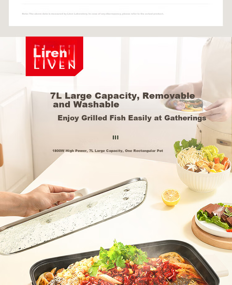 Liven Electric Hot Pot Electric Cooking Pot Hot Pot Dedicated Pot for 3-7 People Detachable Multi-Functional Cooking and BBQ Electric Heating Pot 7L Multi-Purpose Pot DHG-710 2