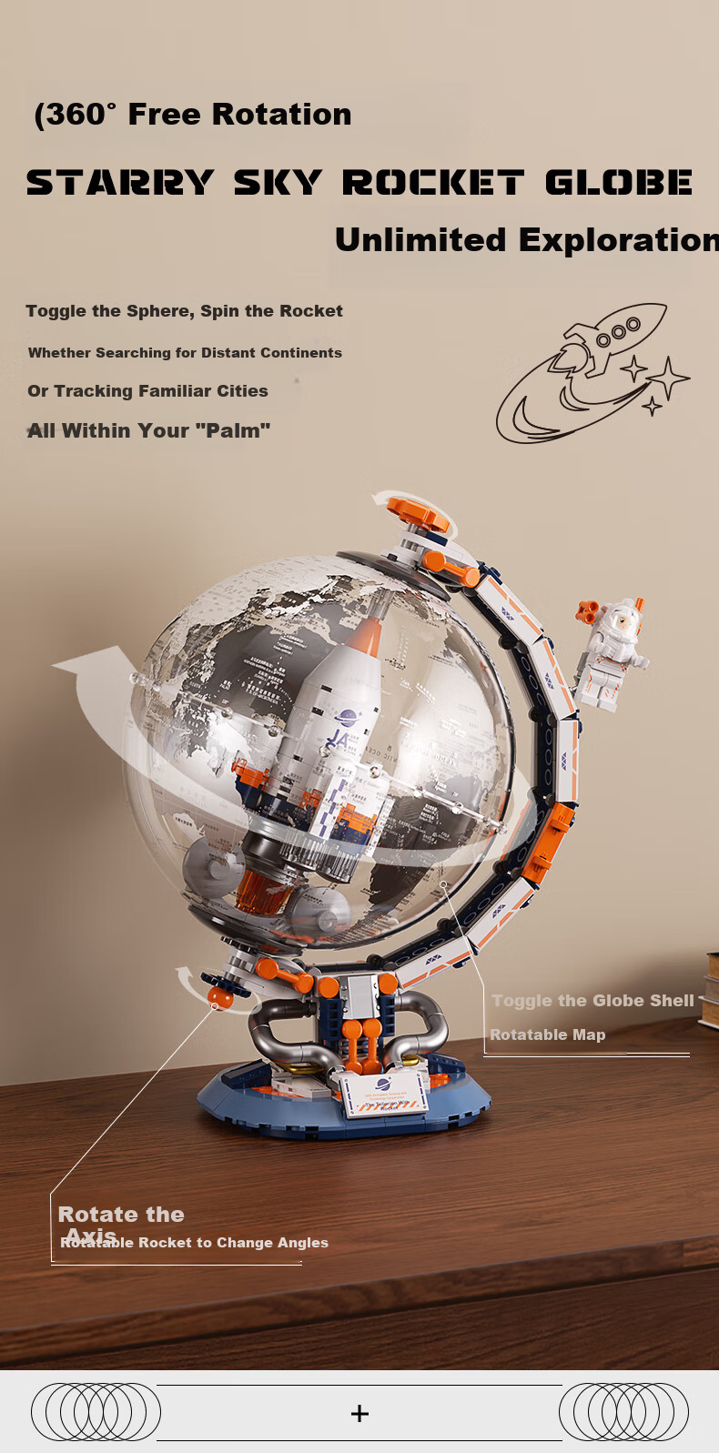 F5 Building Blocks Assembled Starry Sky Rocket Globe Premium Aerospace Children's Toy for Ages 6-12 Boys and Girls Birthday Gift 6