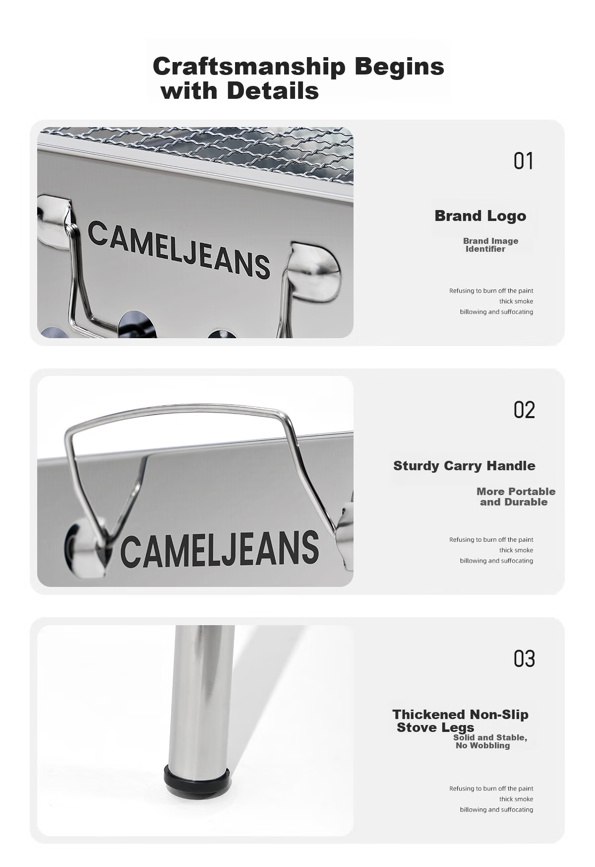 CAMELJEANS Outdoor BBQ Grill Portable Camping Barbecue Rack Home Smokeless 2025 New Silver 14