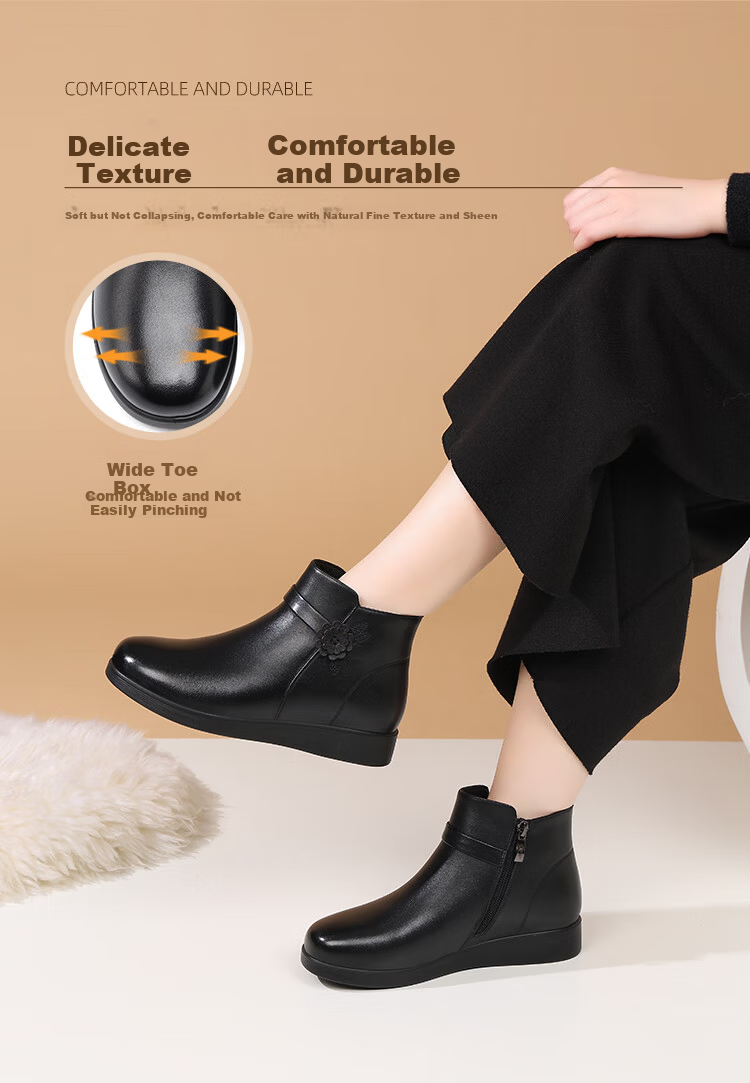 Red Dragonfly Women's Winter Warm Fleece Lined Mom Cotton Shoes Soft Sole Lightweight Middle-aged and Elderly Fashion Boots WTC457231R Black Size 38 4