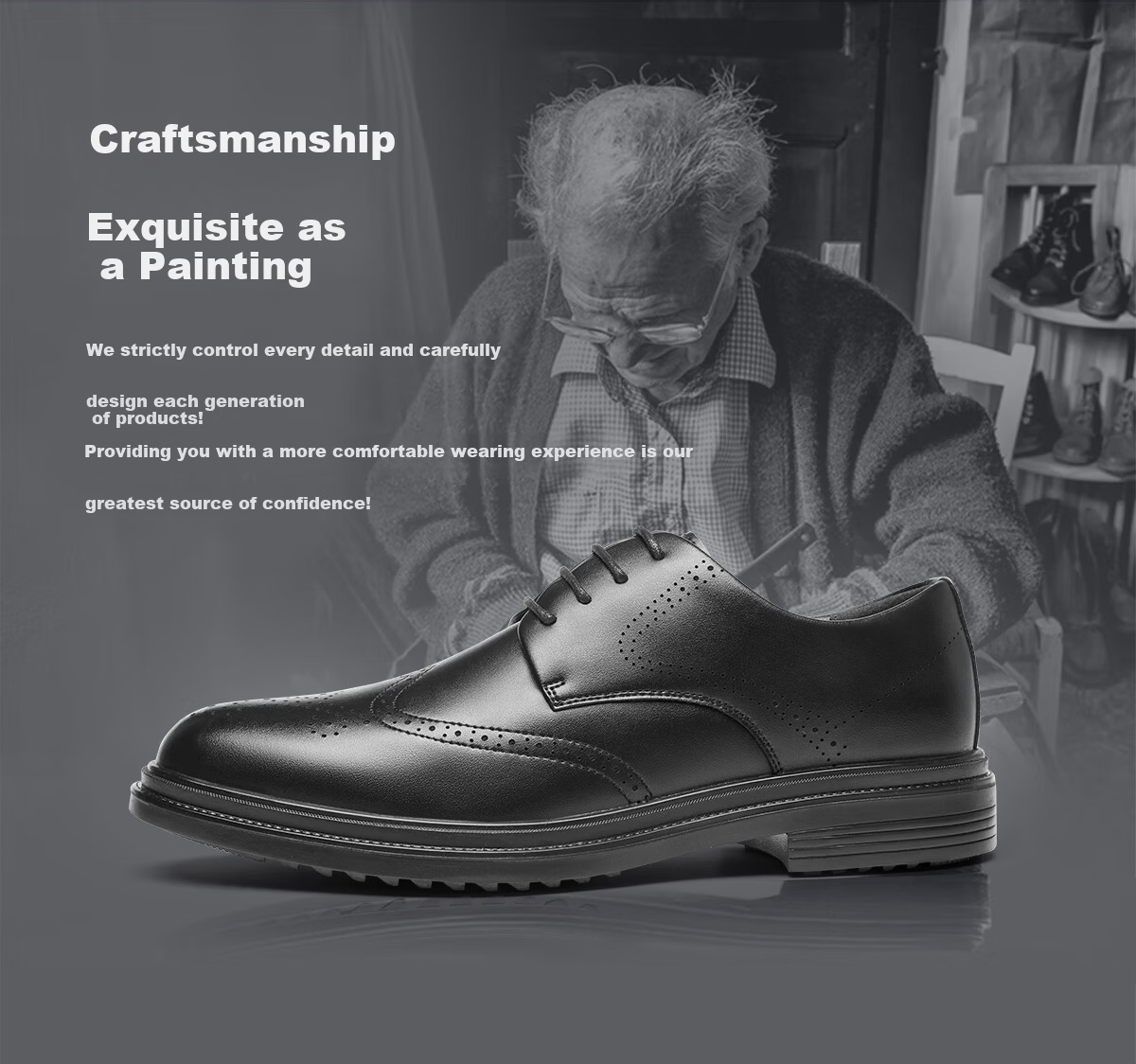 Huili Men's Shoes, Business British Style Brogue Carved Leather Shoes, Versatile Casual Comfortable Soft-Soled Formal Shoes, Black, Size 44 6