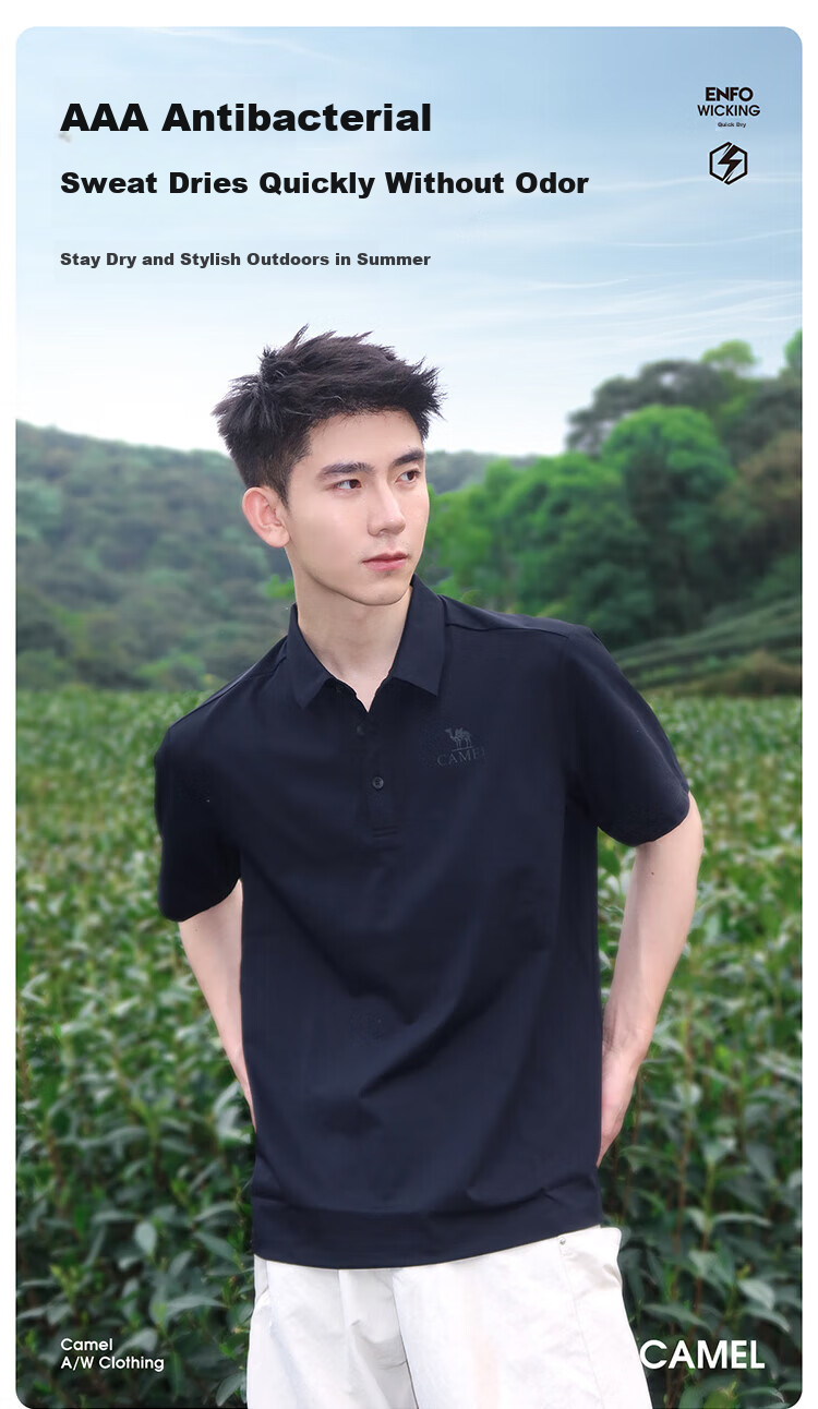 CAMEL Polo Shirt Men's Quick-Dry Sweat-Absorbing Antibacterial Wrinkle-Resistant Non-Iron Breathable Sun Protection T-Shirt A15BZ15012J 21