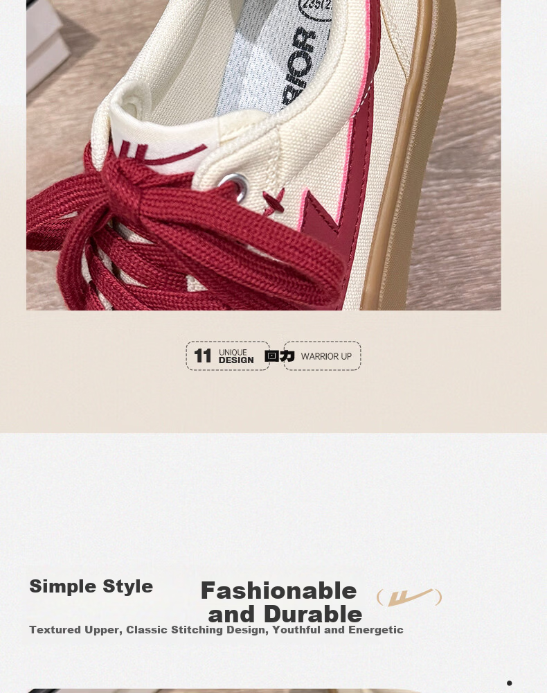 Warrior Official Women's New Versatile Sneakers 2026 Summer Classic Simple Breathable Canvas Shoes Women Beige Red Size 35 9
