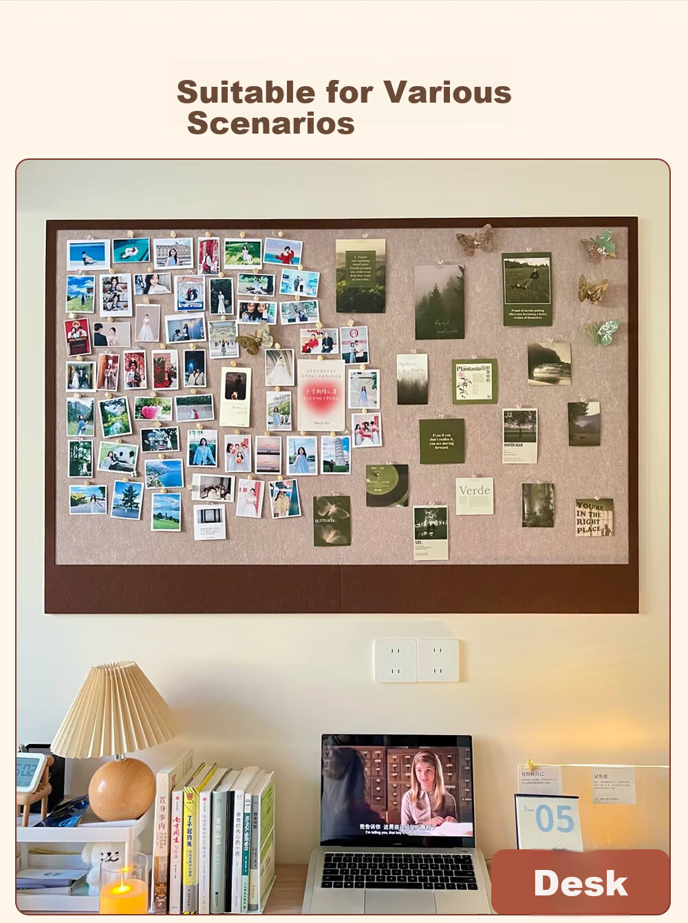 Xinuo Felt Board Photo Wall Background Hanging Wall Sticky Photo Frame Display Wool Felt Board Wall Sticker Cork Board No Drilling 6