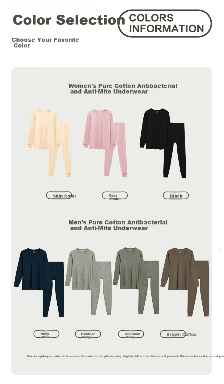 Hodo 7A Antibacterial and Anti-Mite Women's Thermal Underwear Set Cotton Base Layer Autumn Top and Bottom 7