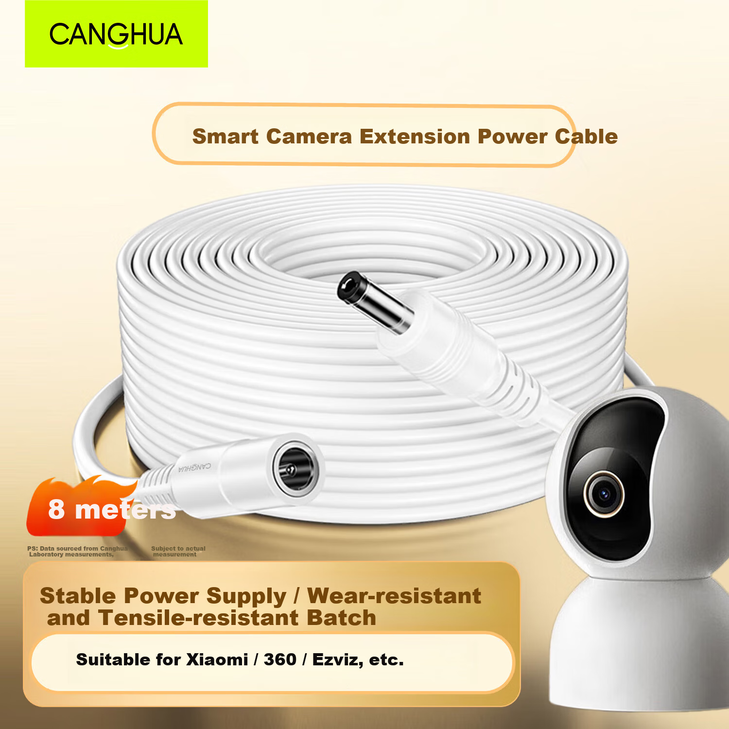 CangHua Power Extension Cable 8m for Huawei AX3 Pro Router, Qiaoan, Ezviz, Dahua, TP-Link, Xiaomi Cameras, CW500/400/300, Surveillance LED Solar Panel