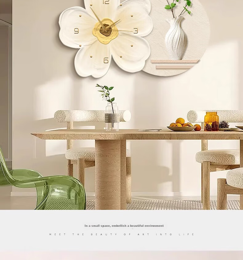 Mao Jiu Jiang Restaurant Decorative Painting Cream Style Living Room Clock Dining Room Wall Art Flower Realistic Artificial Green Plant Creative Wall Mural 9