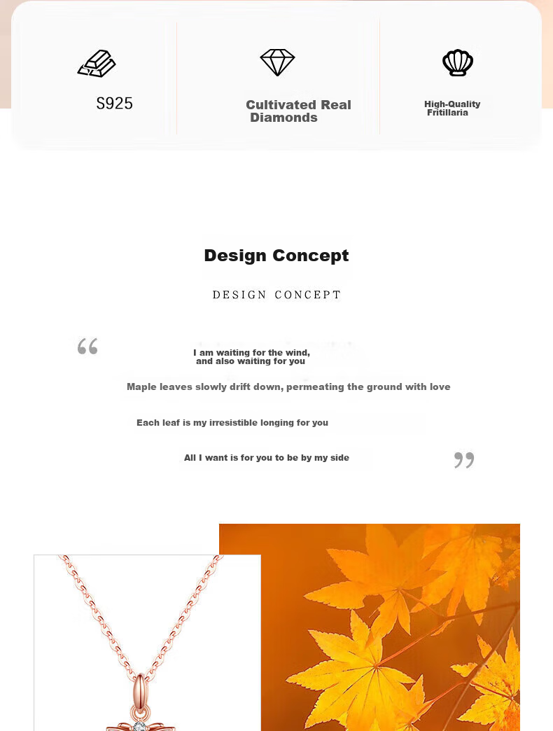 Grace Girl Diamond Maple Leaf Necklace for Women Rose Gold Clavicle Chain Practical Mother's Day 520 Birthday Gift for Girlfriend 2