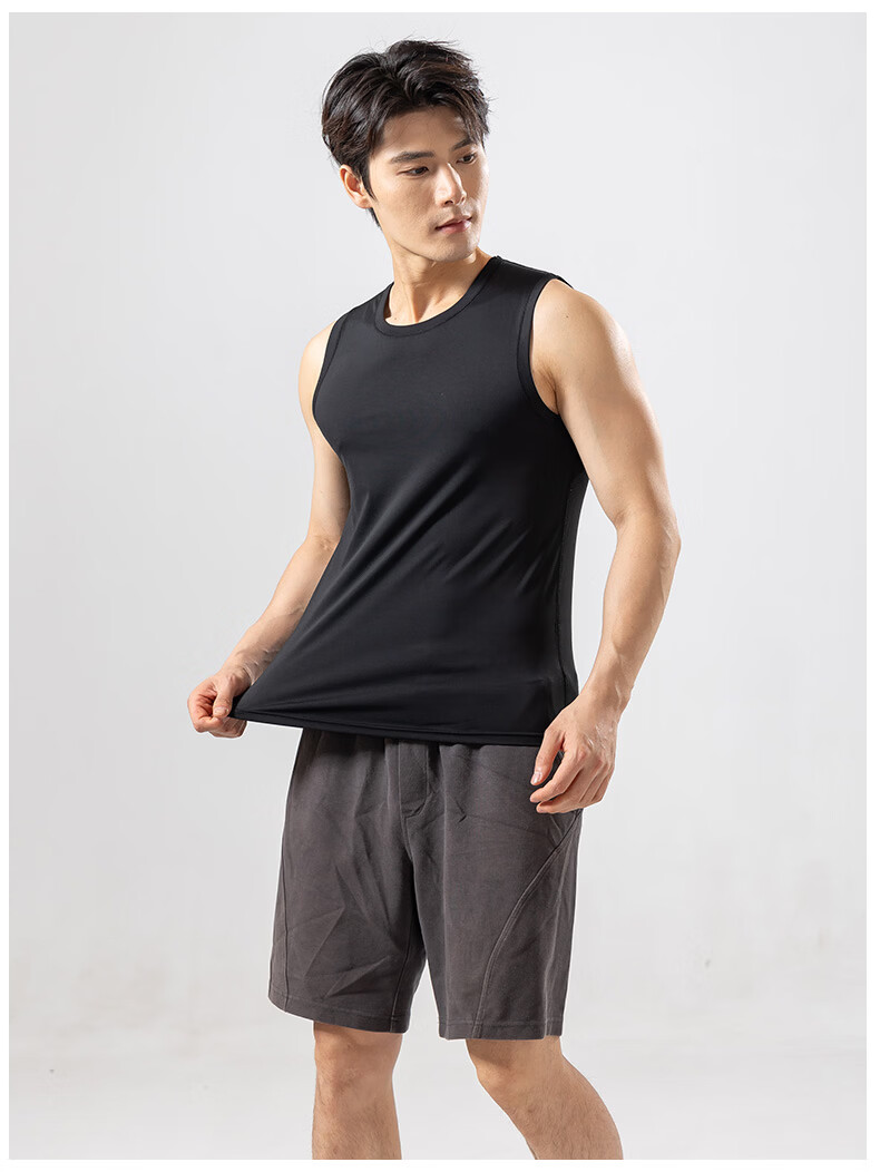 Xunmianren Men's Sleeveless Sports T-Shirt Wide Shoulder Base Layer Vest Summer Sports Ice Silk Breathable Quick-Dry Vest 15