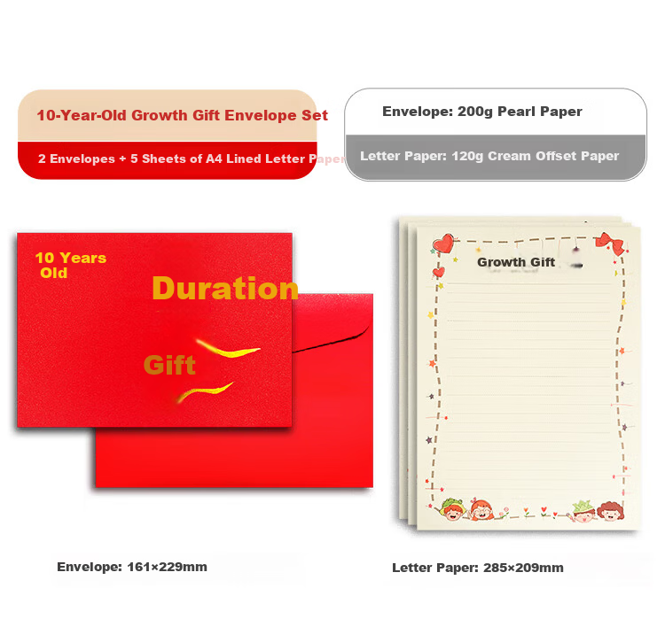 Kingdee 10th Birthday Growth Ceremony Letter Paper and Envelope Set Greeting Card Gift High-Quality Elegant Design for Elementary School Children BCBQ132 7