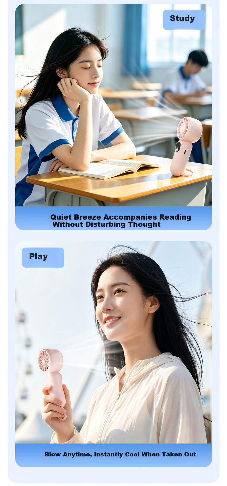 ALittleFlower [2026 New Model] Small Handheld Fan, Cooling Portable Quiet Long-Lasting Electric Fan, Compact Mini Fan for Students, Portable Children's Blowing Rice Gadget, High-Speed 9