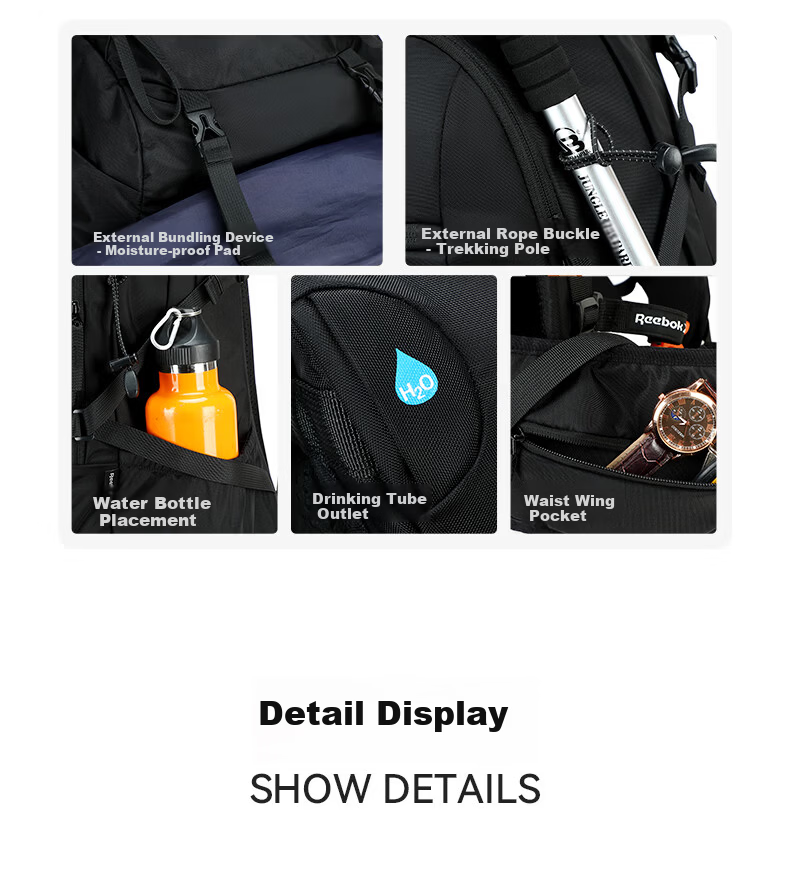 Reebok Large Capacity Hiking Backpack Women Lightweight Sports Outdoor Travel Laptop School Bag Men Caramel 40L 18