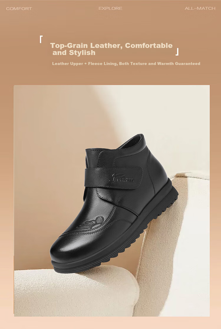 Red Dragonfly Women's Winter Lightweight Fleece-Lined Warm Genuine Leather Fashion Boots Middle-Aged Soft Sole Ankle Boots WTC457631H Black Size 38 4