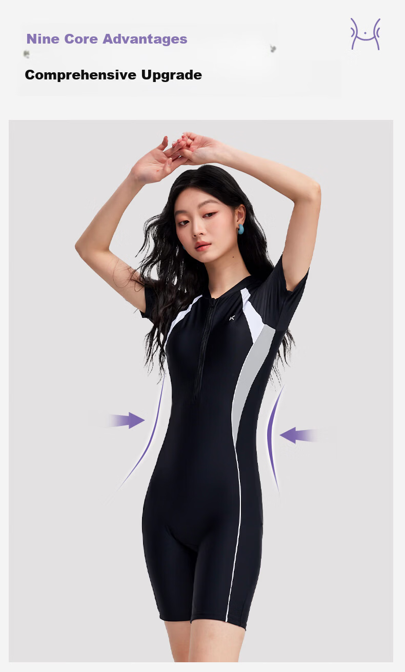 Keep Women's One-Piece Swimsuit, Knee-Length Professional Swimwear, Slimming, Chlorine-Resistant, Competitive Speed Swimwear, 2XL, Black 3