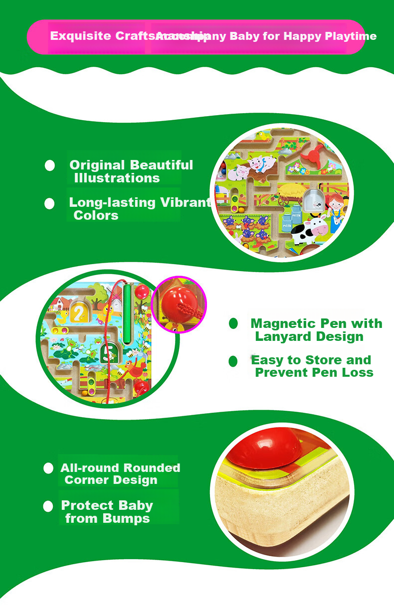 DHA Children's Magnetic Maze Rolling Ball Educational 3D Puzzle Toy Early Learning Book Penmanship and Thinking Training 7