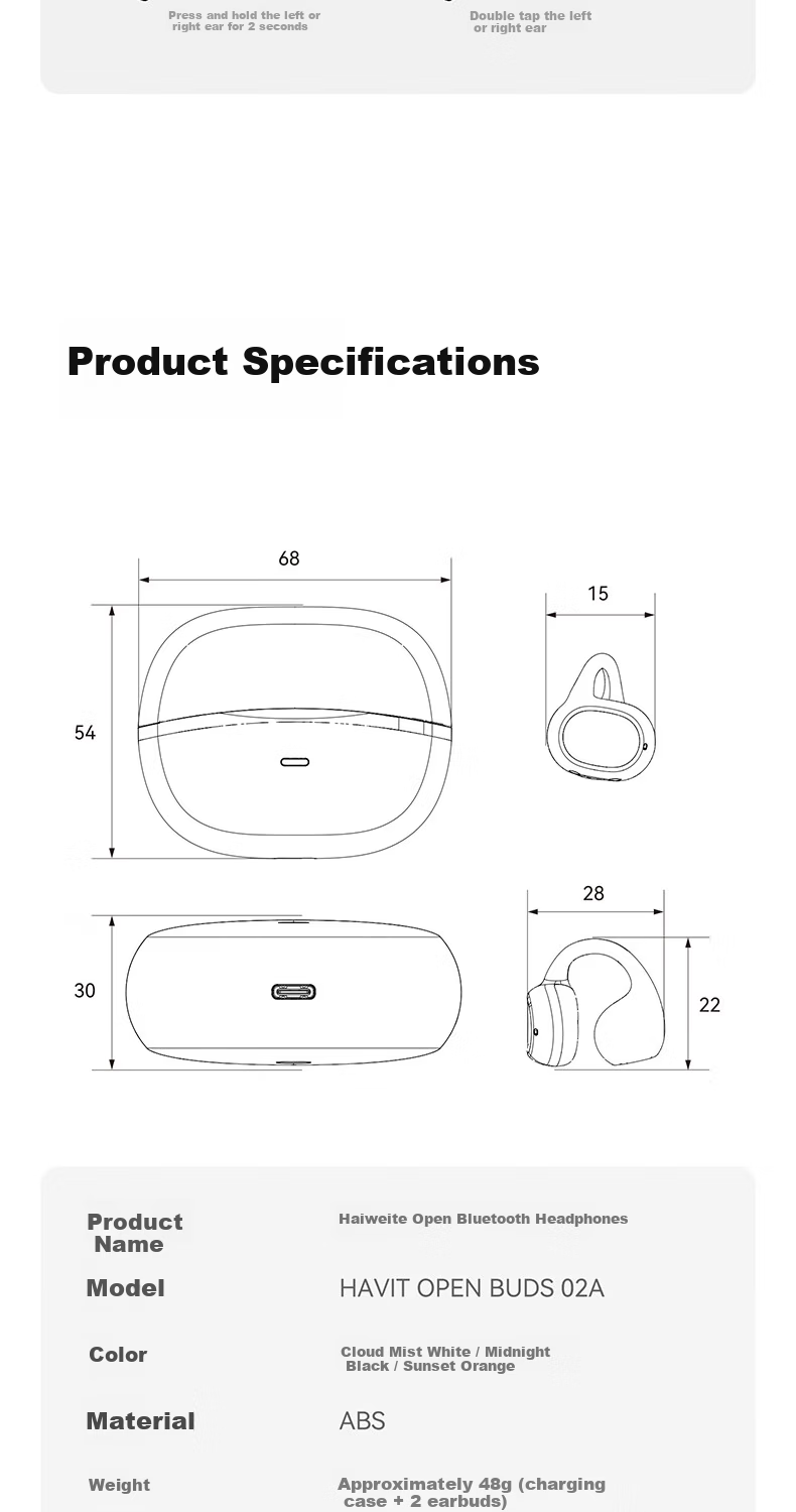 Havit Bluetooth Ear Clip Wireless Open-Ear Bone Conduction Headphones Long Battery Life Sports Running Noise Cancelling OWS916 Black 3