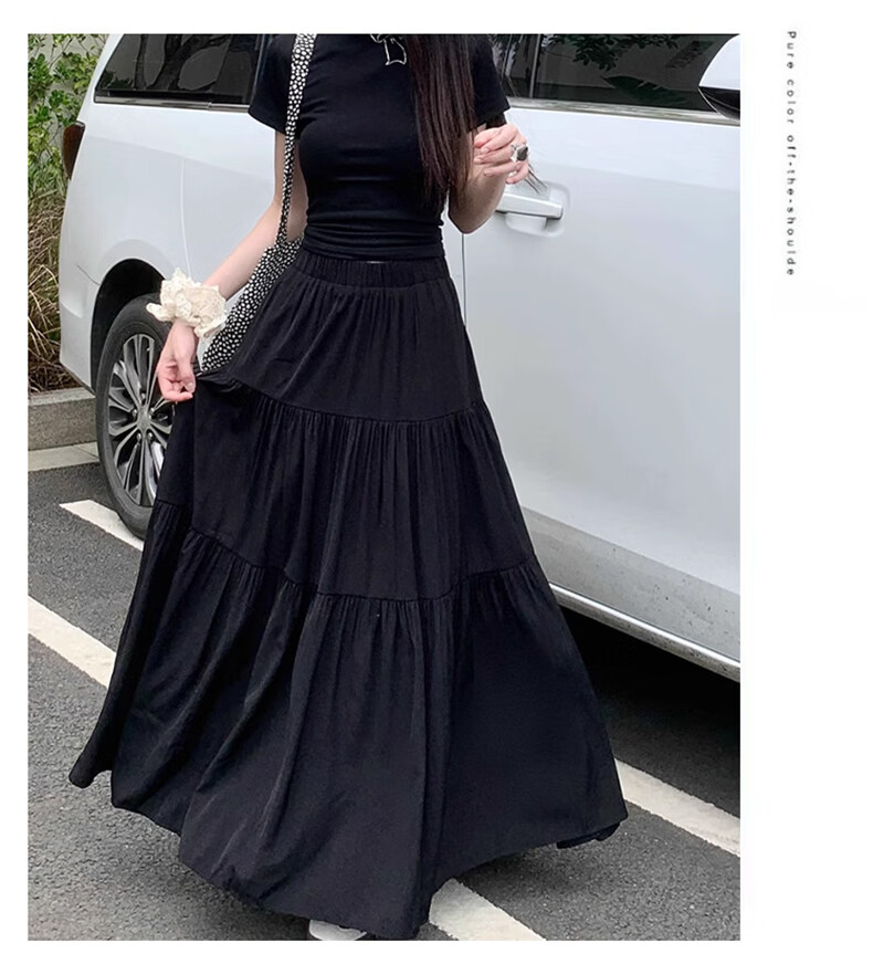 Langsha Women's Summer 2026 New High-Waist Slimming A-Line Pleated Long Skirt Elegant Sweet Puffy Cake Skirt 17