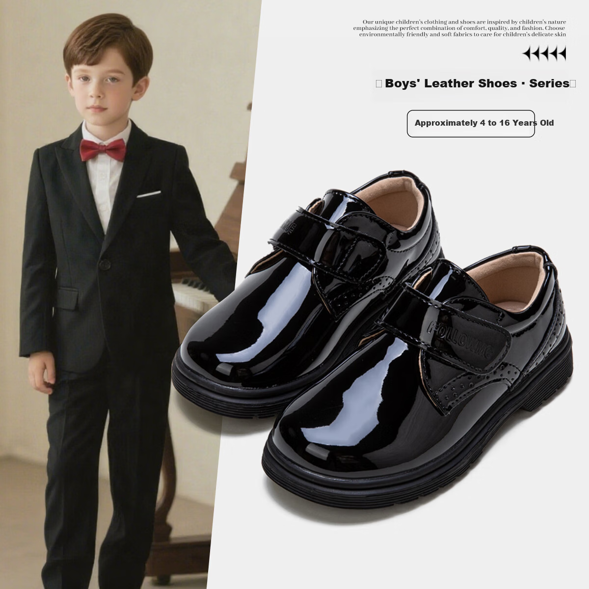 Fulomi Boys Leather Shoes Spring Autumn Soft Sole Student School Performance Shoes Boys Casual Shoes Shadow Black Size 31